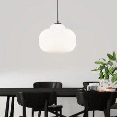 Gaismas lukturis Lightbox Dimmable Pendant Lamp ar baltu stikla abažūru | Max. 1,29 m augstums, diametrs 30 cm | Augstumu regulējams piekaramais gaismeklis ar saīsināmu kabeli | E27 ligzda | Ēdamistaba | Izgatavots no stikla/metāla