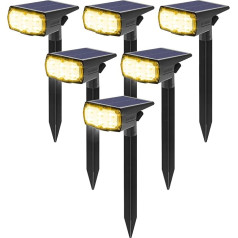 GOLUMUP Saules dārza apgaismojums, 36 LED, saules dārza gaisma, saules prožektors ar IP67, 2 spilgtuma līmeņi, saules lampa āra, pagalma, garāžas u.c. 6 gab. iepakojumā, silti balta