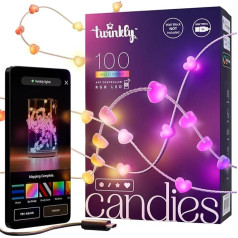 Twinkly Strings Hearts 100 LED sirds formas pasaku gaismas, RGB LED gaismas, daudzkrāsainas, saderīgas ar Alexa un Google Home, spēļu gaismas, darbojas ar USB-C, caurspīdīgs kabelis, 6 m