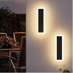 Klighten Pack of 2 LED āra sienas lampas, melnas sienas lampas āra/ iekštelpu apgaismojumam, moderns āra apgaismojums, IP65 āra apgaismojums, dzelzs akrils, sienas lampa dārzam/terasei, silti balta 3000 K, 30 cm/10 W