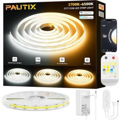 PAUTIX regulējams balts viedo COB LED lentu komplekts 5 m, CCT 2700 K - 6500 K Dimmable COB LED Strip, 24 V LED lente darbojas ar Alexa un Google virtuves skapītim, istabai, TV