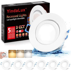 YindaLux LED iebūvēts prožektors, 230 V, plakans, LED prožektori, 5 W, dimmējams, 68 mm, IP44, rotējoši griestu prožektori, 3000 K/4000 K/6500 K, starmeši, griestu gaisma vannas istabai, virtuvei, viesistabai,