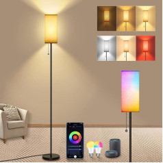 HANDSONIC 1 iepakojums stāvlampa viesistabai, RGBCW LED stāvlampa, dimmable with Alexa and Google Home, 9 W E27 moderna lasīšanas lampa ar lina abažūru un ķēdes slēdzi, stāvlampa viesistabai,