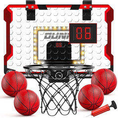 TEMI iekštelpu basketbola grozs, mini basketbola grozs ar 4 bumbām, basketbola grozs bērniem un pieaugušajiem, basketbola rotaļlieta zēniem un meitenēm 3 4 5 6 7 8 9 10 11 12 gadu vecumam