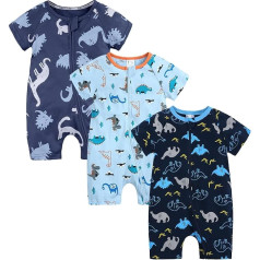 Petalum Baby meitenes pidžamas Vasaras kokvilnas īsām piedurknēm ar Zip 3 gabali mazuļu zēni Sleepsuit drukāt Jumpsuit Bodysuit Player apģērbs 3-36 mēneši