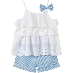 Hipea toddler bērnu meitene apģērbs Ruffle Cami Top Bow White Lace Tank Top svītras īsās bikses vasaras apģērbs komplekts meitenēm bērniem, Cami