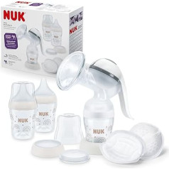 NUK Perfect Match zīdīšanas komplekts | Komplektā ietilpst 2 NUK Perfect Match zīdaiņu pudelītes 150 ml, 2 noslēgšanas plāksnītes un 2 zīdīšanas spilventiņi | 1 gab.