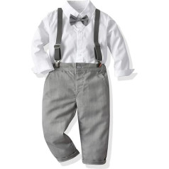 4 gabalu bērnu zēnu apģērbu komplekti uzvalks kleita Romper + bikšturi Bow Tie Suit džentlmenis Svētku kristības kāzu garām piedurknēm bērnu kleita bērns 6 mēneši - 6 gadi