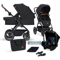 Kinderkraft B-TOUR kombinētais bērnu ratiņu komplekts 3 in 1, bērnu ratiņi līdz 22 kg, ar sēdeklīti I-SIZE 40-75 cm, liels XL sēdeklis, ūdensnecaurlaidīgs kapuci ar UPF50+ filtru, melns