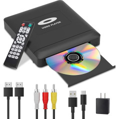 Mini HD DVD atskaņotājs, DVD atskaņotājs viedajam televizoram, HD 1080P DVD atskaņotājs HDMI ar visiem reģioniem, pārrāvuma punktu glabāšana, iebūvēts PAL/NTSC, HDMI/RCA izejas kabelis iekļauts komplektā