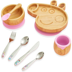 bamboo bamboo X Peppa Pig Baby and Toddler Feeding and Weaning Set, Bowl, Plate, Cup and Cutlery Set, Excellent Absorbency, for Babies from 6 Months (Peppa Pig)