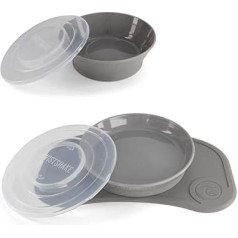 Twistshake Baby Crockery Set Mini + Bowl | Baby Suction Plate + Baby Place Mat (31 x 17 cm) + Bowl | BPA Free | Learning to Eat Plate | Grey