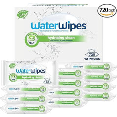 WaterWipes mitrinošas attīrošas bērnu salvetes, 720 salvetes (12 iepakojumi) ar 99% ūdens un alvejas ekstraktu, mitrās salvetes sejai un ķermenim