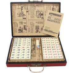 LNNW Ķīniešu šahs 144 gabali Retro Mahjong kauliņi Plastmasas pārnēsājamā ādas kaste Ceļojumu galda spēle Multiplayer Izklaide Gadījuma ballīšu aktivitātes Galda spēle (izmērs: 2,4 x 1,7 x 1,1 cm)