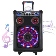 Musyvocay Party Speaker Large, 60 W karaoke sistēma ar nodilumizturīgiem riteņiem, stiepjamu rokturi un diviem mikrofona turētājiem aizmugurē, PA sistēma Bluetooth, AUX, USB, TWS, ģitāras un mikrofona ieeja