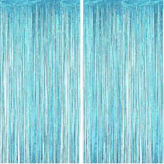 sourcing map Pack of 20 Light Blue Fringe Curtain Party Streamers (3.3ft x 8.5ft) folijas bārkstis aizkari Sienas fonu Tinsel Streamers Dzimšanas dienas ballīte fona dekorācijas par