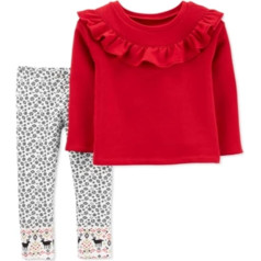 Carter's Baby Girl's 2-Piece Ruffled Fleece Top & Printed Leggings Set Red Size 18MOS, red