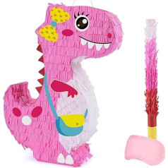 WERNNSAI Dinosaur Pinata - Dinozauru dzimšanas dienas svinību piederumi, Pinata komplekts ar aizsietām acīm un nūju meitenēm Bērniem Dinozauru tematiskās ballītes piederumi, lieliska ballīšu spēle