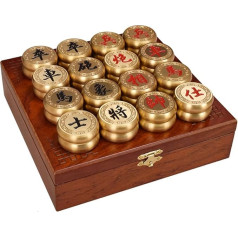 Ķīnas misiņa šaha spēle ar dāvanu kastīti, retro stratēģijas galda spēles, tradicionālās ceļojumu spēles, Xiangqi 2 spēlētājiem, iekļauts ādas šaha dēlis (koka kastīte)