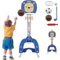 Children's Basketball Hoop Set with Basketball Football Ring Throwing Golf Game 4 in 1 Height-Adjustable Basketball Stand for Indoor and Outdoor Toy for Children from 3 Years (Blue)