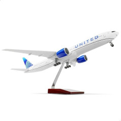 QIYUMOKE 1/150 Boeing 777-300ER United Airlines 18,6 collu modelis Die-Cast Aircraft Model Kit ar stendu Airline Model Display, kolekcionējama aviācijas entuziastu dāvana