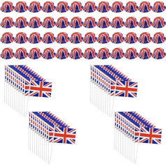 Union Jack aksesuāri pieaugušajiem - 48 x Bowler Hat + 48 x Union Jack rokas karogi - plastmasas cepure un auduma britu rokas aušanas karogs