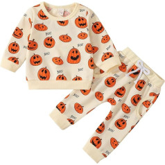 LTWOTEJNG Toddler Boys Meitenes Halloween meitenes garām piedurknēm ķirbju izdrukas Pulovers T krekls Svīteris Tops bikses apģērbs pidžamas Boy 86