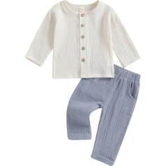 Baby Boys Cotton Trousers Set 2-Piece Clothing Set Long Sleeve T-Shirt + Elastic Trousers Baby Boys Leisure Trouser Suit Comfortable Pyjamas Set Linen Suit Spring Autumn Plain Outfits