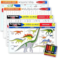 Melissa & Doug Daudzināšana, Dinozauri, Skaitļi 1-10, Pasaules karte: M&D krāsojamo zīmuļu komplekts ar 1 tematiski saderīgu M&D Scratch Art Mini blociņu (05008)