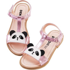 Denokids Meiteņu sandales, Panda bērnu sandales, meiteņu apavi ar 100% PU virsu, tekstila oderējumu, termisko PVC zoli, tīrāmas, rozā svītrainas