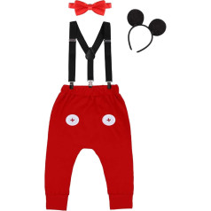 IBTOM CASTLE Baby Boys 1. / 2. dzimšanas diena Minnie Carnival Fancy Costume Cake Smash Outfits Garas bikses + regulējami bikšturi ar Y atpakaļ + tauriņš kaklasaite + peles ausu aproce Fotoattēlu komplekts 4