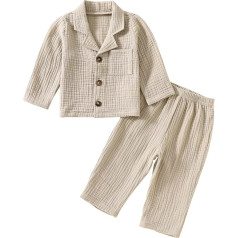 Fabumily Toddler Baby Girls Boys Outfits Cotton Linen Long Sleeve Lapel Button Down Shirt + Trousers Autumn Winter Clothing Set