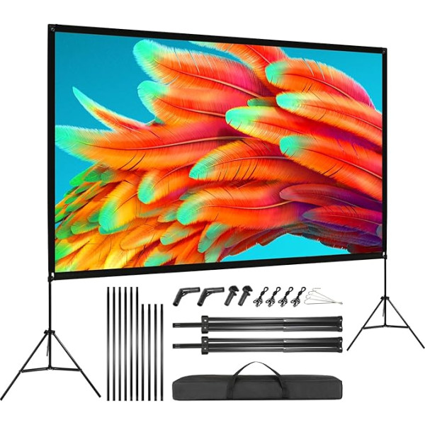 VISULAPEX 100 collu ekrāna projektora HD 4K ekrāns ar statīvu, 160 grādu skata leņķa projektora ekrāns ar statīvu, pārnēsājams mājas kinozālēm, sanāksmju telpām, kāzām