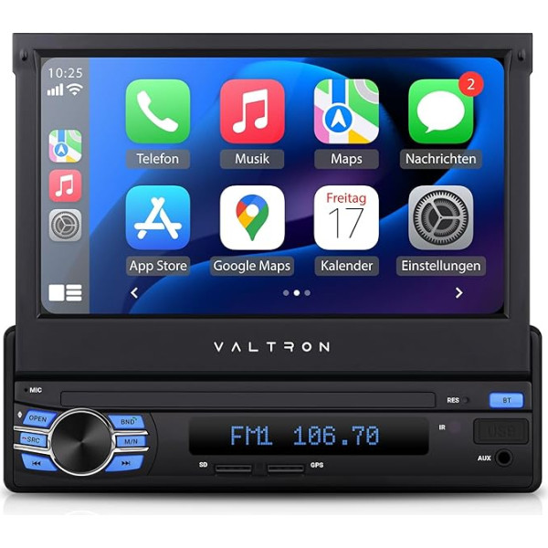 VALTRON FX-750HDS2 1-DIN autoradio ar CarPlay, Android Car, MirrorLink, multivides uztvērējs ar Bluetooth, 7 collu displejs, USB, Bluetooth, WLAN (standarta)