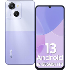 OSCAL Modern 8 viedtālrunis bez līguma, 16 GB RAM + 256 GB ROM/TF 1TB, 6,75 collu HD+ IPS 90Hz 6000 mAh 50 MP + 5 MP kamera Octa-Core Android mobilais tālrunis, sejas + pirkstu nospiedumi, 4G Dual SIM karte