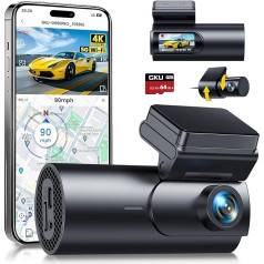 GKU 4K Dash Cam Car Front Rear, 5G WiFi & GPS, Dual Dash Cam, 1,5 collu IPS mini autokamera ar 64 GB SD karti, Autostāvvietas uzraudzība, Super nakts redzamība, WDR, 170° platleņķis, G-sensors, App Control, Max