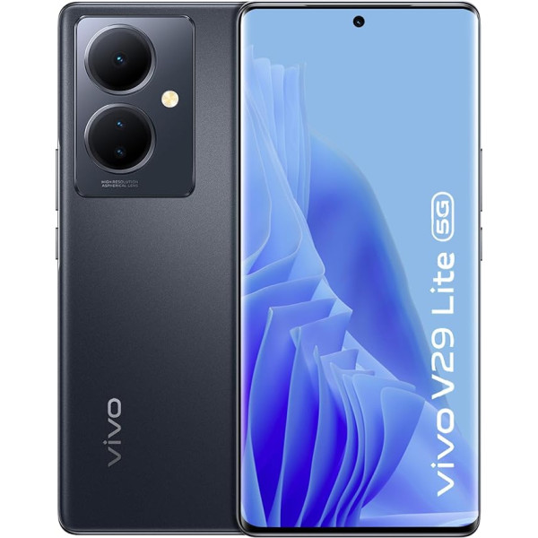 vivo V29 Lite 5G viedtālrunis, 8GB + 128GB, izliekts 3D AMOLED displejs, 120Hz, 64MP OIS kamera, 5000mAh + 44W FlashCharge, paplašināta RAM + 8GB, Android 13, Black