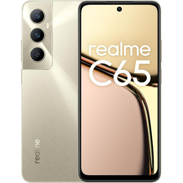 realme c65 viedtālrunis 8+256 GB, 50 MP AI kamera, 6,67 collu Eye Comfort displejs ar 90 Hz atsvaidzināšanas frekvenci, 45 W ātrā uzlāde, 5000 mAh cietā akumulatora baterija, NFC atbalsts, zvaigžņoti zelts