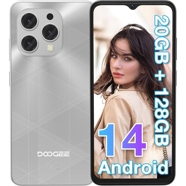 DOOGEE N55 Plus (20GB + 128GB) viedtālrunis bez līguma Android 14 6,56 collu HD+ IPS Octa Core Hndy bez līguma, 5150 mAh, 13MP + 8MP, Dual SIM 4G mobilais tālrunis Cheap 5G WiFi Simlock-free