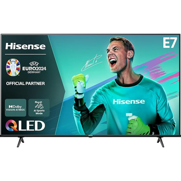 Hisense 58E7NQ 146 cm (58 collu) televizors, 4K UHD, QLED, HDR10, HDR10+ dekodēšana, HLG, Dolby Vision Atmos, 60 Hz panelis, Smooth Motion, Bluetooth, iebūvēta Alexa, VIDAA Voice, melns [2024]