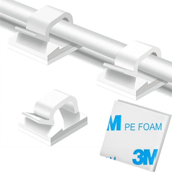 SZFUDIGO Kabeļu turētājs, 50 kabeļu turētājs, pašlīmējošs sienas kabeļu ceļvedis, kabeļu turētājs, kabeļu stiprinājums, pašlīmējošs sienas kabeļu sienas stiprinājums (balts, 100 gab.)