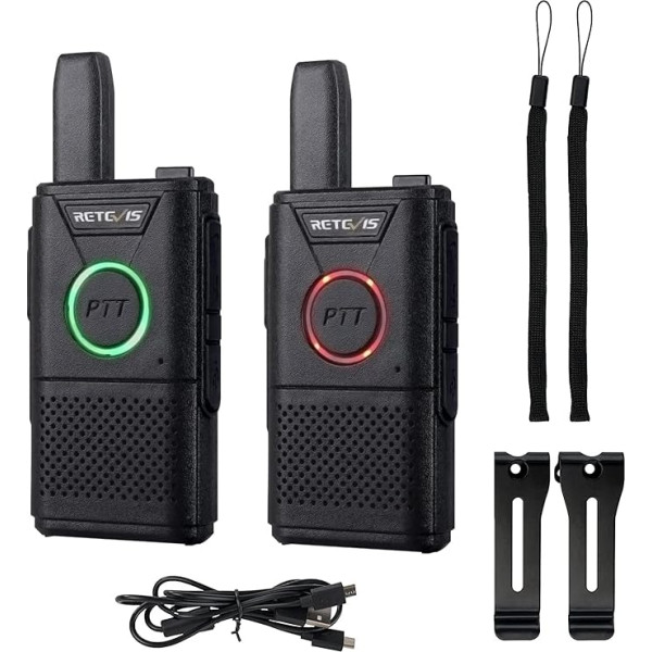 Retevis RT618 Radio mini ārkārtas gadījumiem Walkie Talkie bez licences 16 kanāli VOX Dual PTT Ultra Thin PMR Radio komplekts uzlādējams USB uzlādes kabelis (1 pāris, melns)