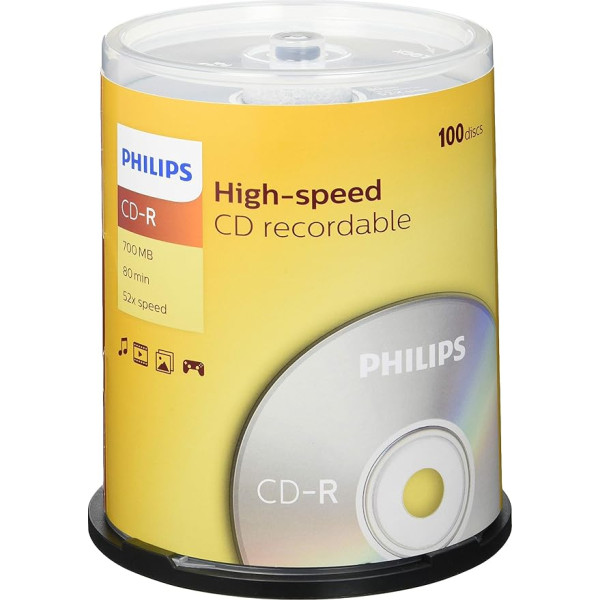 PHILIPS CD-R sagataves (700 MB datu/80 min, 52x ātrgaitas ierakstīšana, 100 vārpstas)