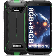 DOOGEE S41T (2024) Āra mobilais tālrunis bez līguma, 6300 mAh, 8GB RAM + 64GB/ 1TB paplašināma ROM, Android 13 Āra viedtālrunis 5,5 collu HD+ IP68/P69K, 13MP kameras, 4G Dual SIM NFC/OTG/GPS