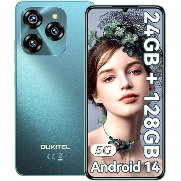 OUKITEL C50 5G mobilais tālrunis bez līguma - Android 14 24GB + 128GB/1TB paplašināms viedtālrunis bez līguma 6,8 collu 5150mAh, MTK Dimensity 6100+ lēts viedtālrunis 50MP kamera, Dual SIM 5G