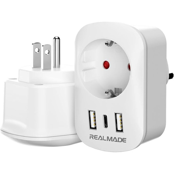 RealMade 2 Pack Ceļojuma adapteris ASV adapteris, Amerika Vācija kontaktdakša ar 2USB 1USB C, Ceļojuma adapteris Taizeme, Starptautiskais adapteris Kanāda, Dominikānas Republika, Meksika, Austrālija