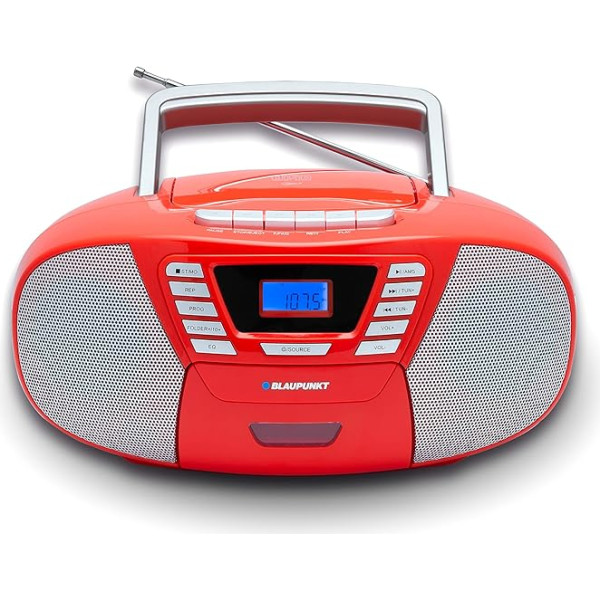 Blaupunkt B 120 RD Pārnēsājams CD atskaņotājs ar Bluetooth, kasešu magnetofons, audio grāmatas funkcija, CD atskaņotājs ar USB, neliels CD radio, Aux In, PLL FM radio, radio ar CD atskaņotāju, sarkans