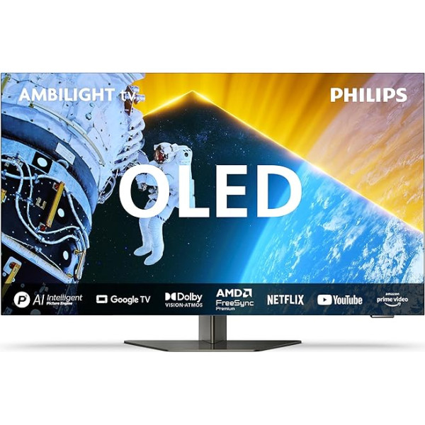 Philips Ambilight 48OLED809 4K OLED Smart TV - 121,9 cm ekrāns ar P5 AI Perfect Picture, Ultra HD Google TV, Dolby Vision un Dolby Atmos Sound - Funktioniert mit Alexa und Google Sprachassistent