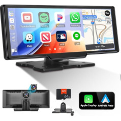 Bezvadu Carplay & Android Auro pārnēsājamais auto radio, 9,3 collu auto skārienjūtīgais ekrāns ar 64G karti Iebūvēta priekšējā kamera Bluetooth FM raidītājs Balss vadība Loop Recording Fit Trucks RVs