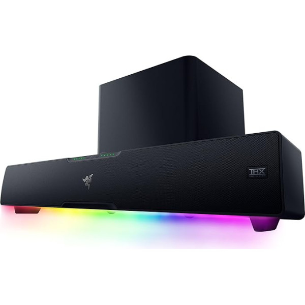 Razer Leviathan V2 Pro PC Gaming Soundbar ar zemfrekvences skaļruni un AI Beamforming (THX Spatial Audio, darbojas ar Razer Chroma RGB, Bluetooth 5.0 un 3,5 mm austiņu pieslēgumu), melns